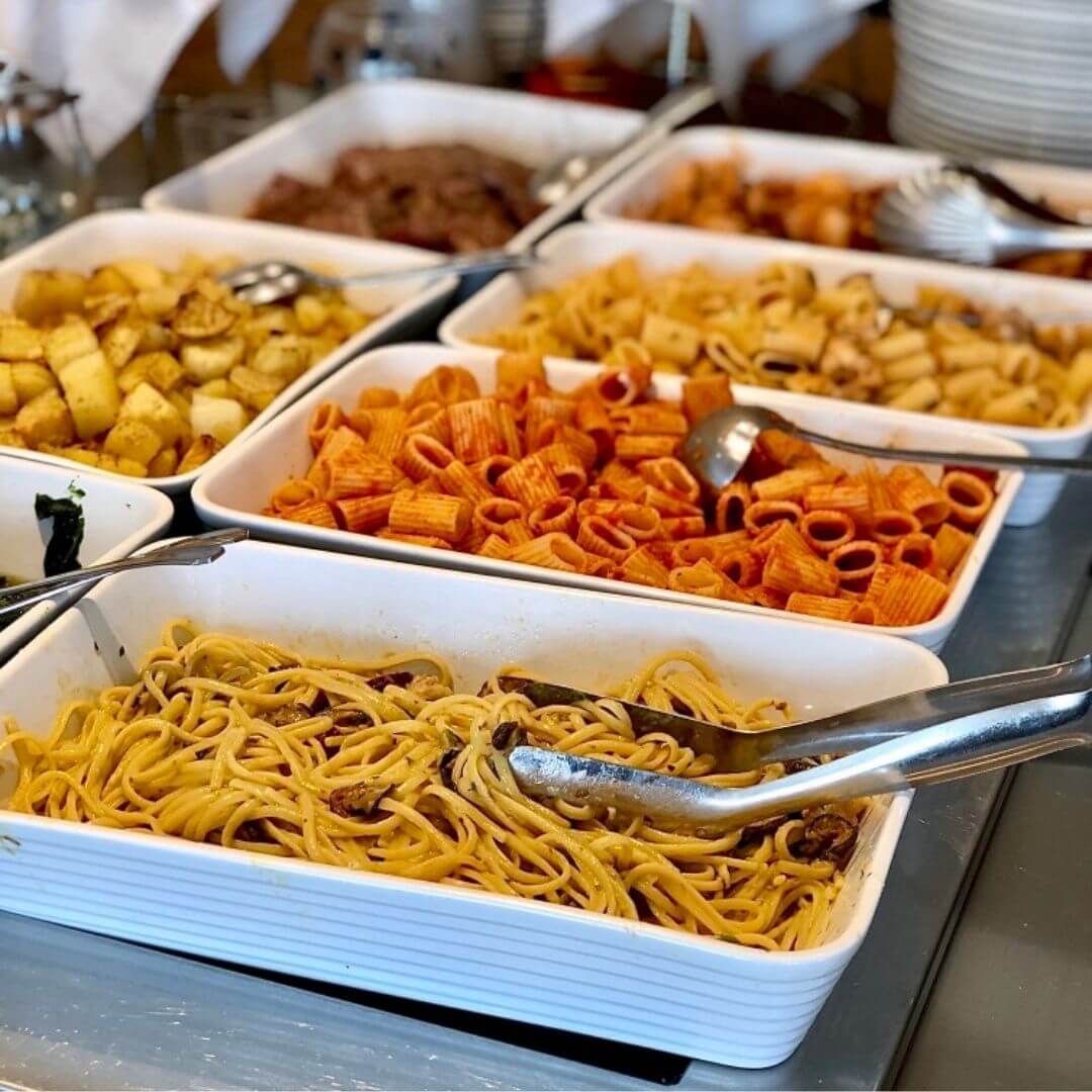 Different types of pasta cooked for an event’s menu